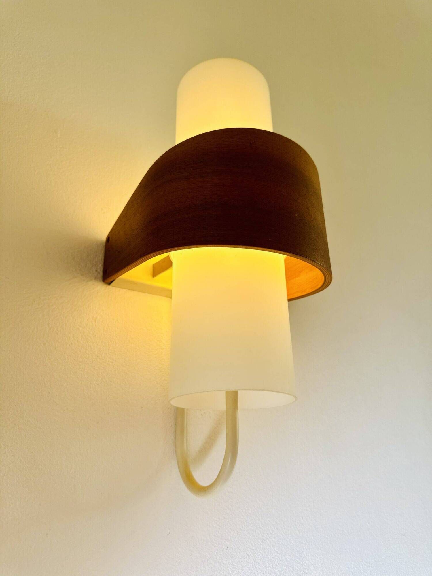 Nx40 Wall Lamp In Wood And Opal Glass By Louis Kalff For Philips, The Netherlands, 1950S
