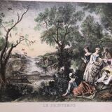 Set 4 lithograph les saisons after nicolas lancret, engraver chapollion and de mare, 20th century print