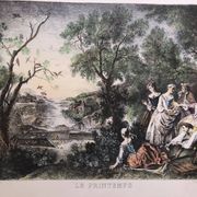 Set 4 lithograph les saisons after nicolas lancret, engraver chapollion and de mare, 20th century print