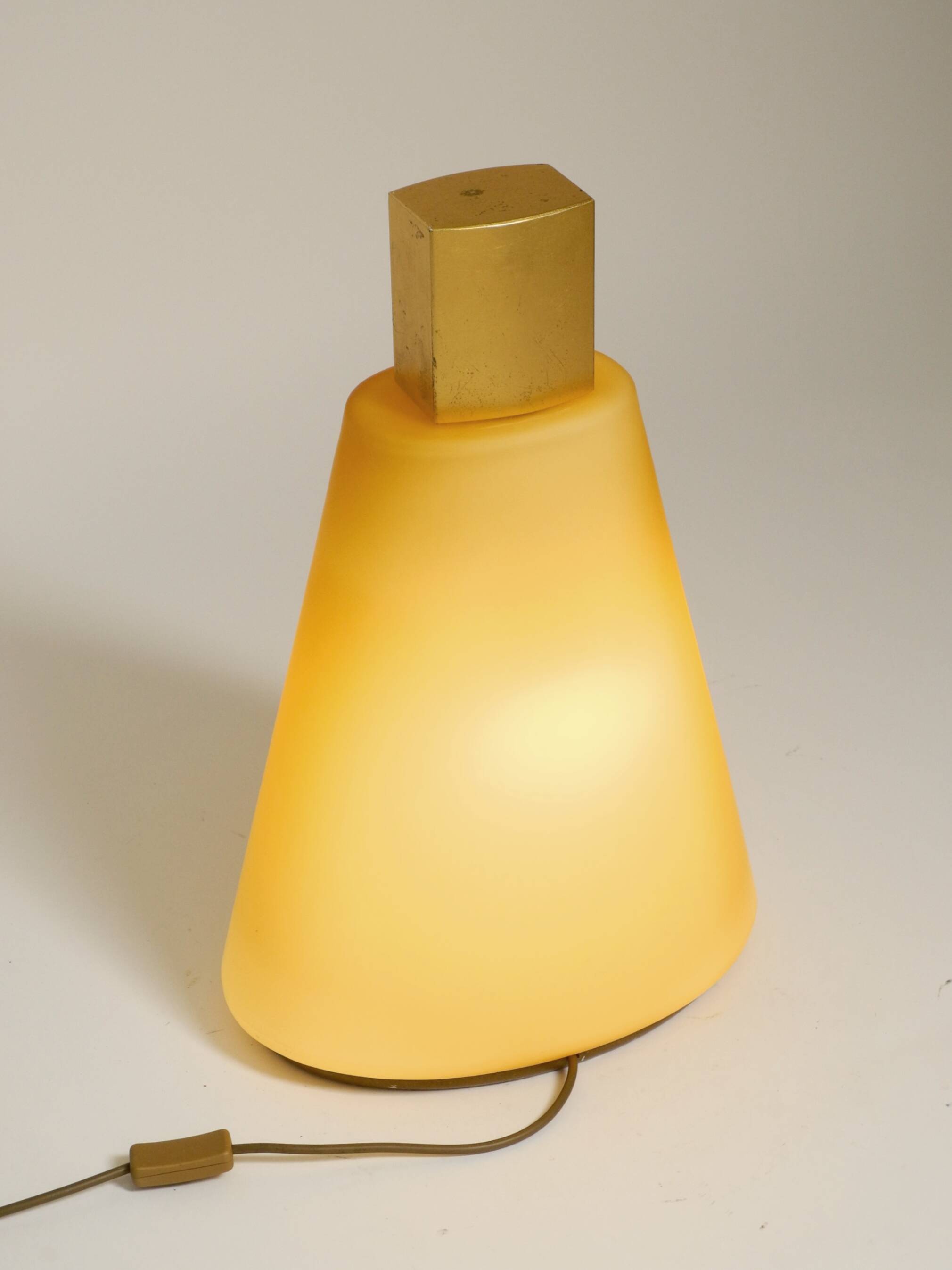 Large 1990s postmodern design floor or table lamp made of colored glass