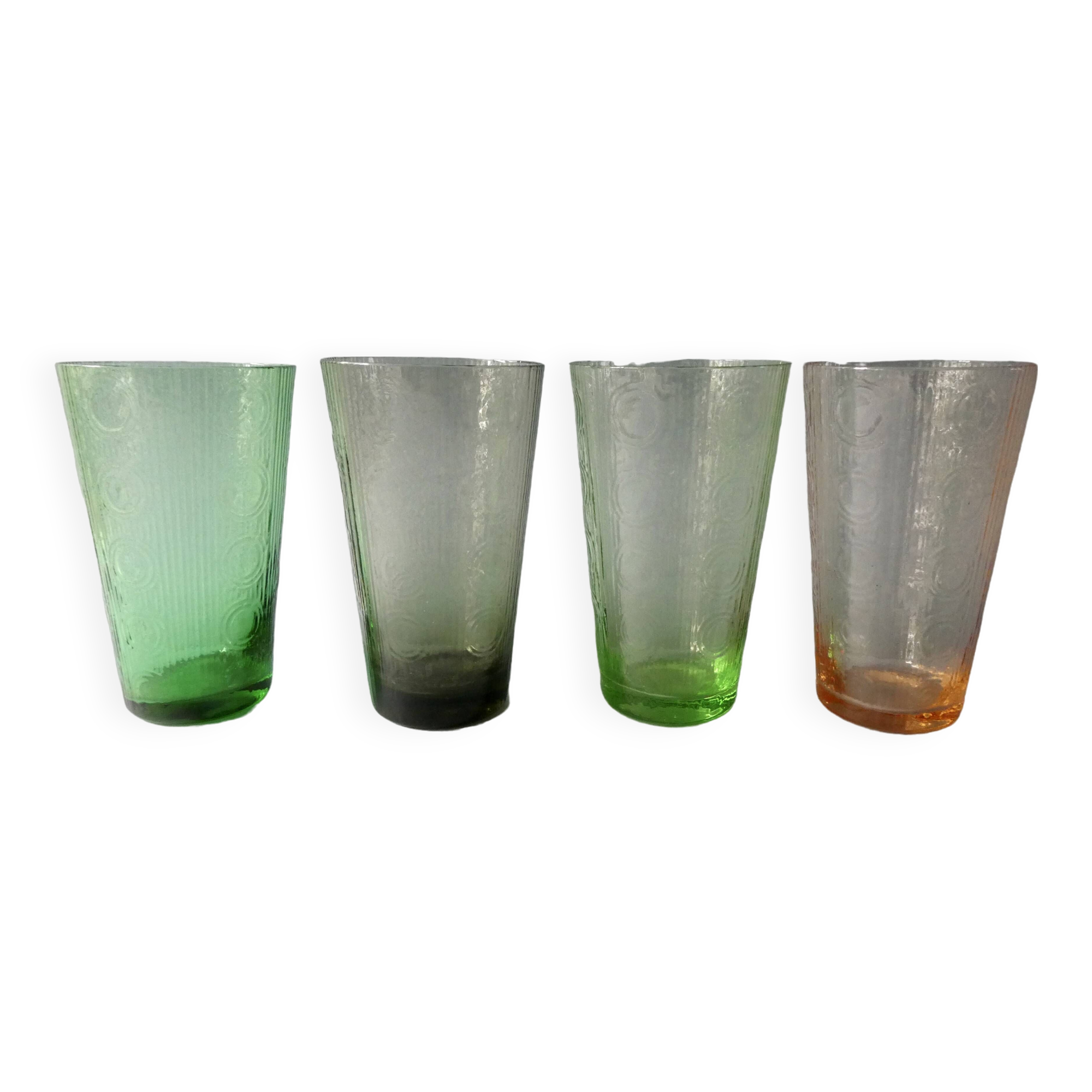 4 large glasses from the 50s, colored glass