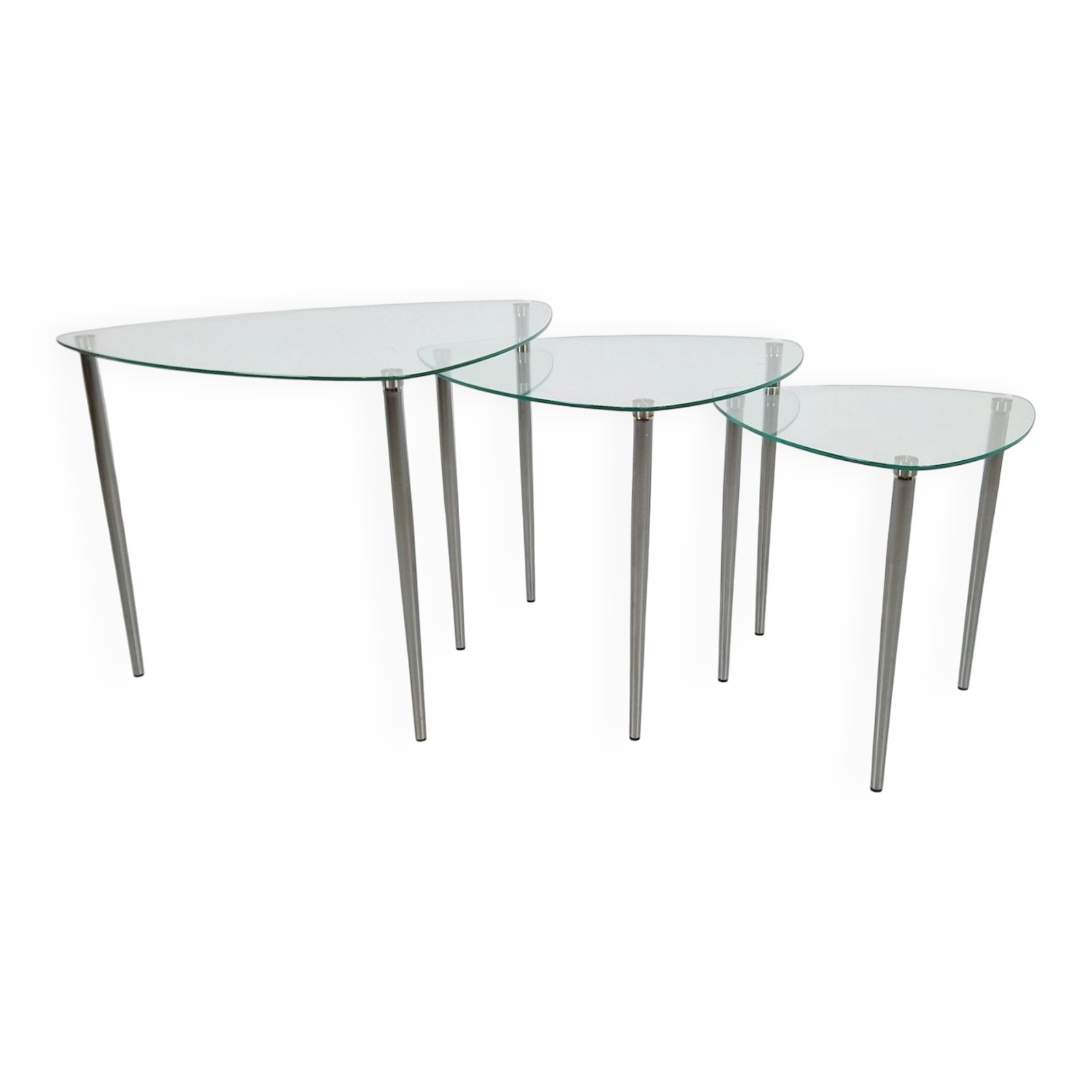 Tables triangulaires en verre et métal, années 1970, ensemble de 3
