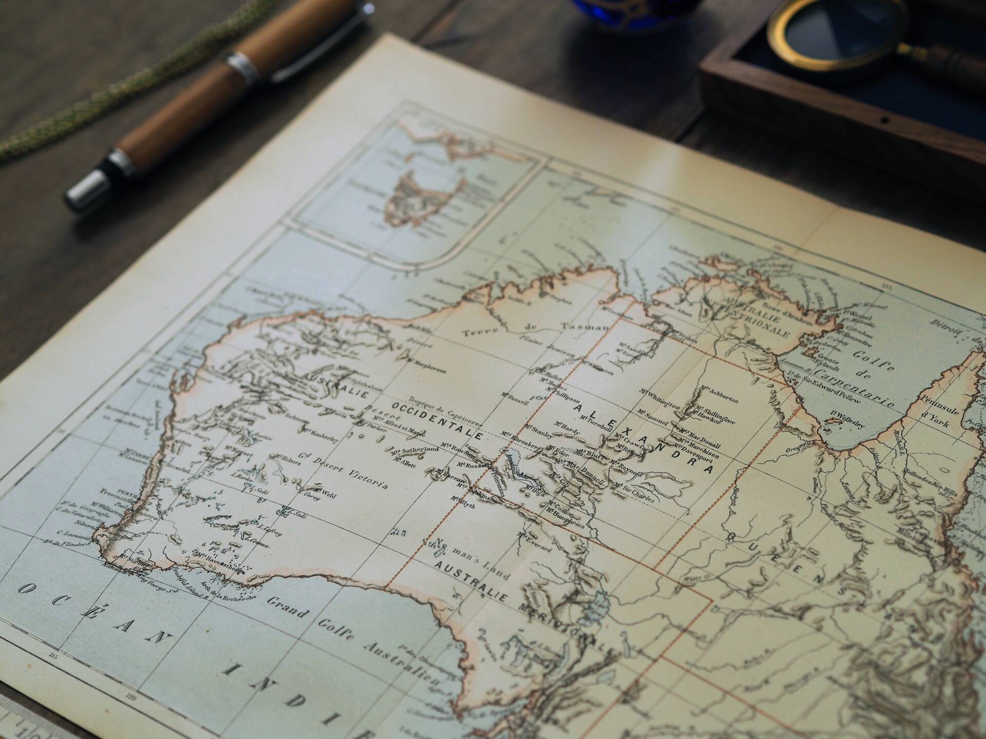 Australia, old map 1887 – Vintage geographical map.