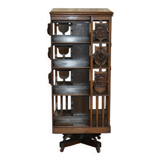 Antique Art Nouveau Victorian hand-carved revolving library.