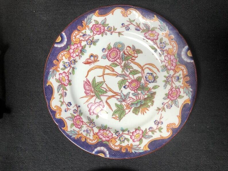 Antique Sarreguemines Dessert Plates: Hand-Painted Floral Ceramic, Set of 3