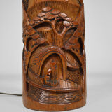 Asian carved wooden lounge lamp, mid-century