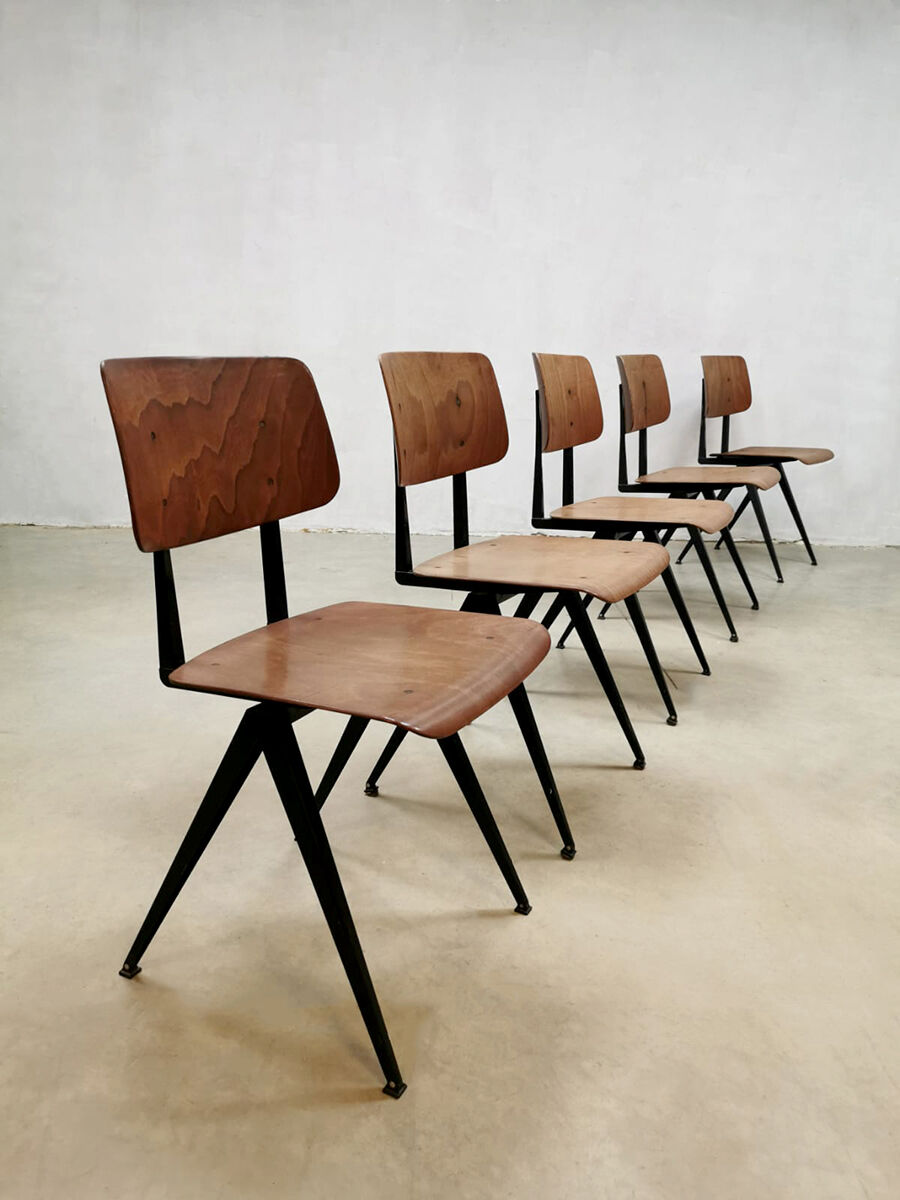 Set of 5 vintage industrial stacking school chairs Galvanitas model S16
