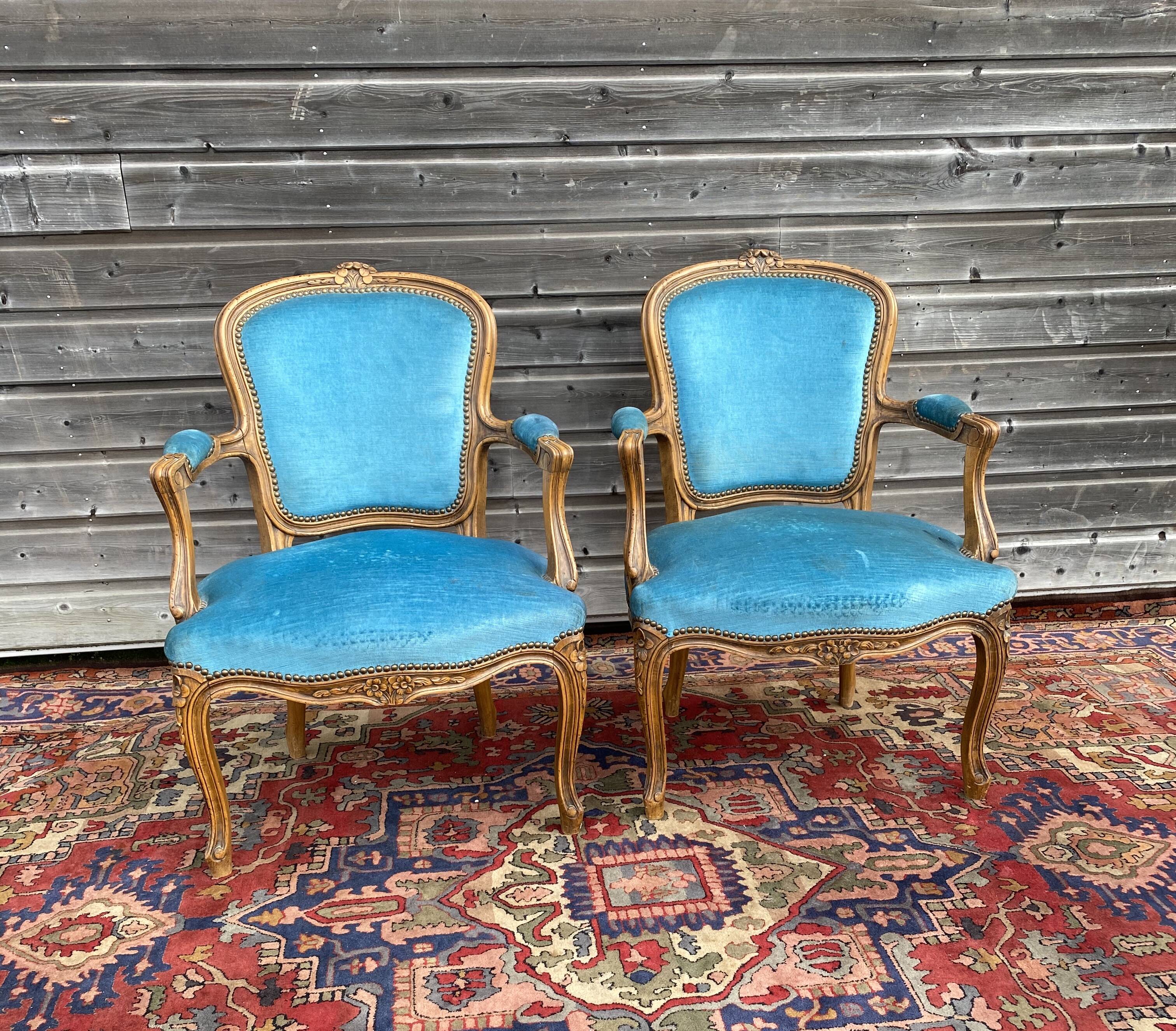 Pair of armchairs style Louis XV era XIX eme