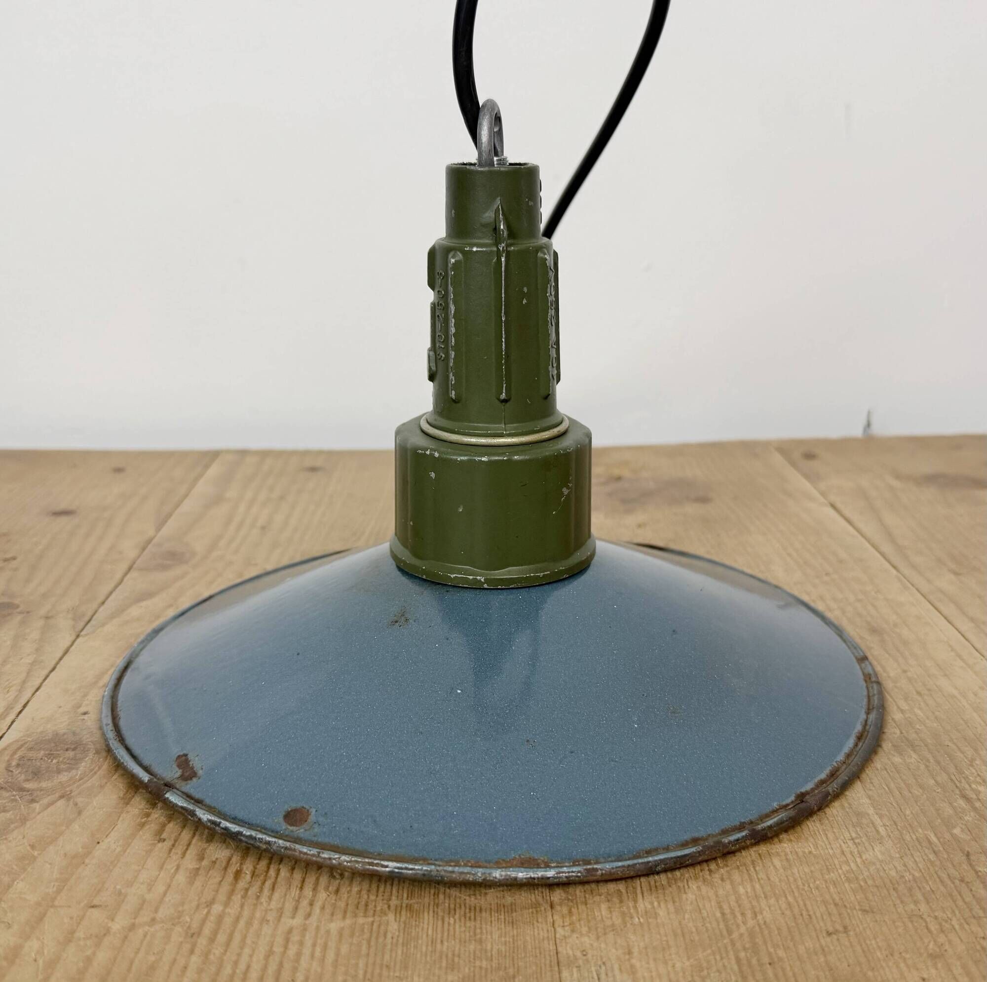 Industrial Blue Enamel Military Pendant Lamp with Cast Aluminium Top, 1960