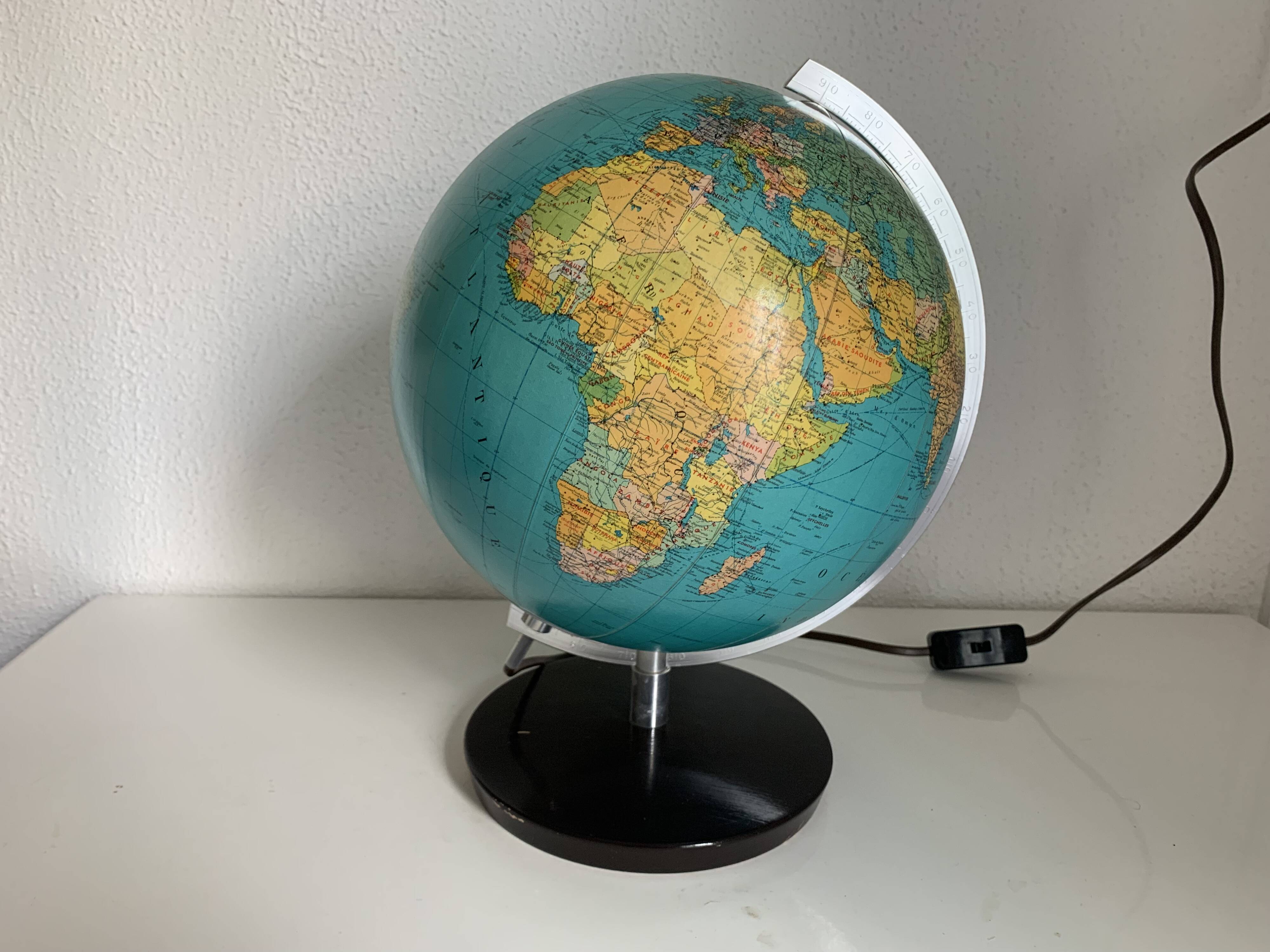 Vintage globe 1976 German terrestrial (French) JRO changeable image - 34 cm