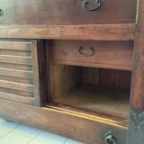 Japanese antique wooden chest with black fittings.