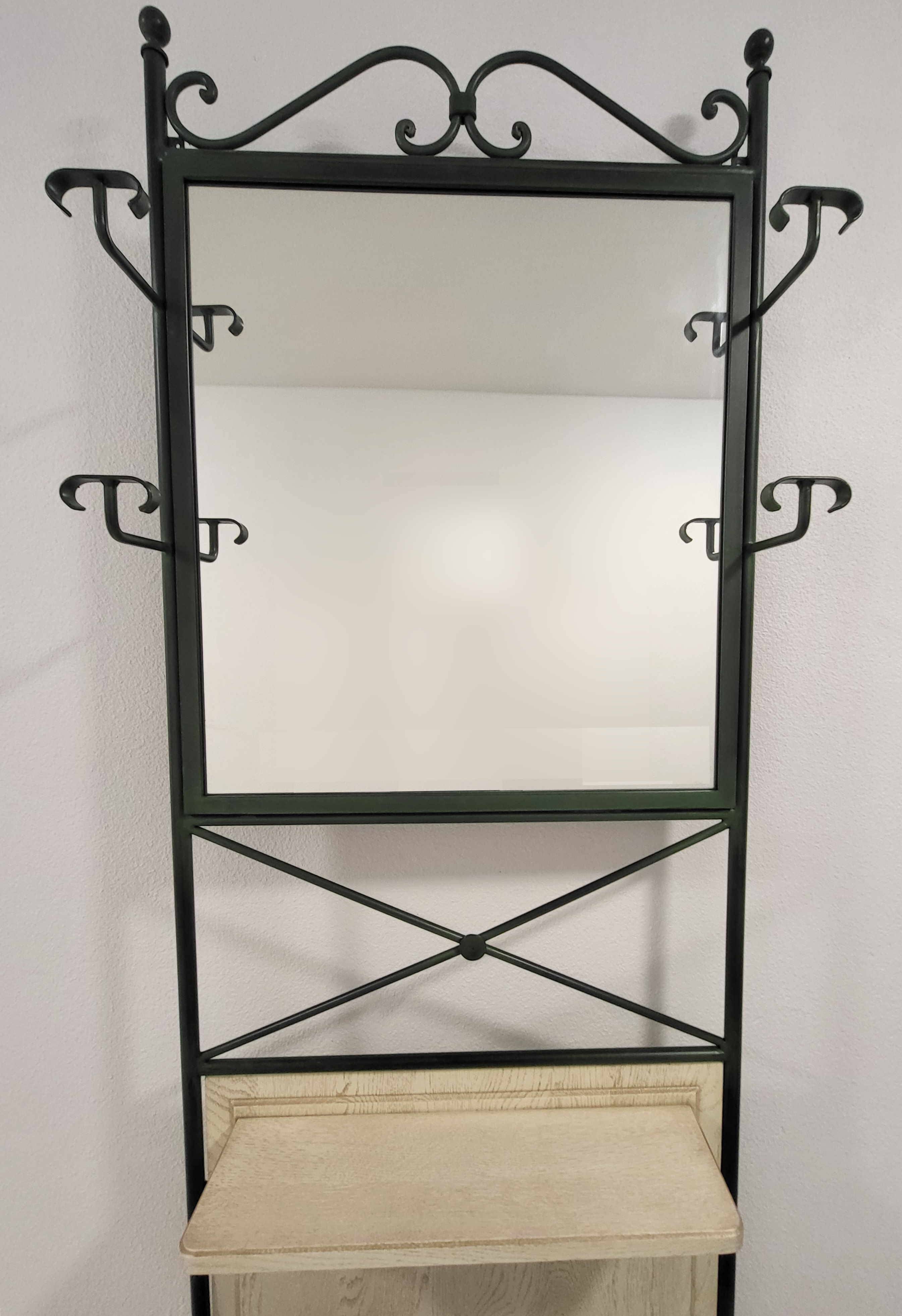 Coat rack, umbrella stand in wood and wrought iron.