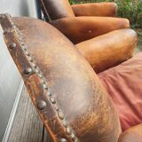 Pair armchairs club leather "punk" back mustache
