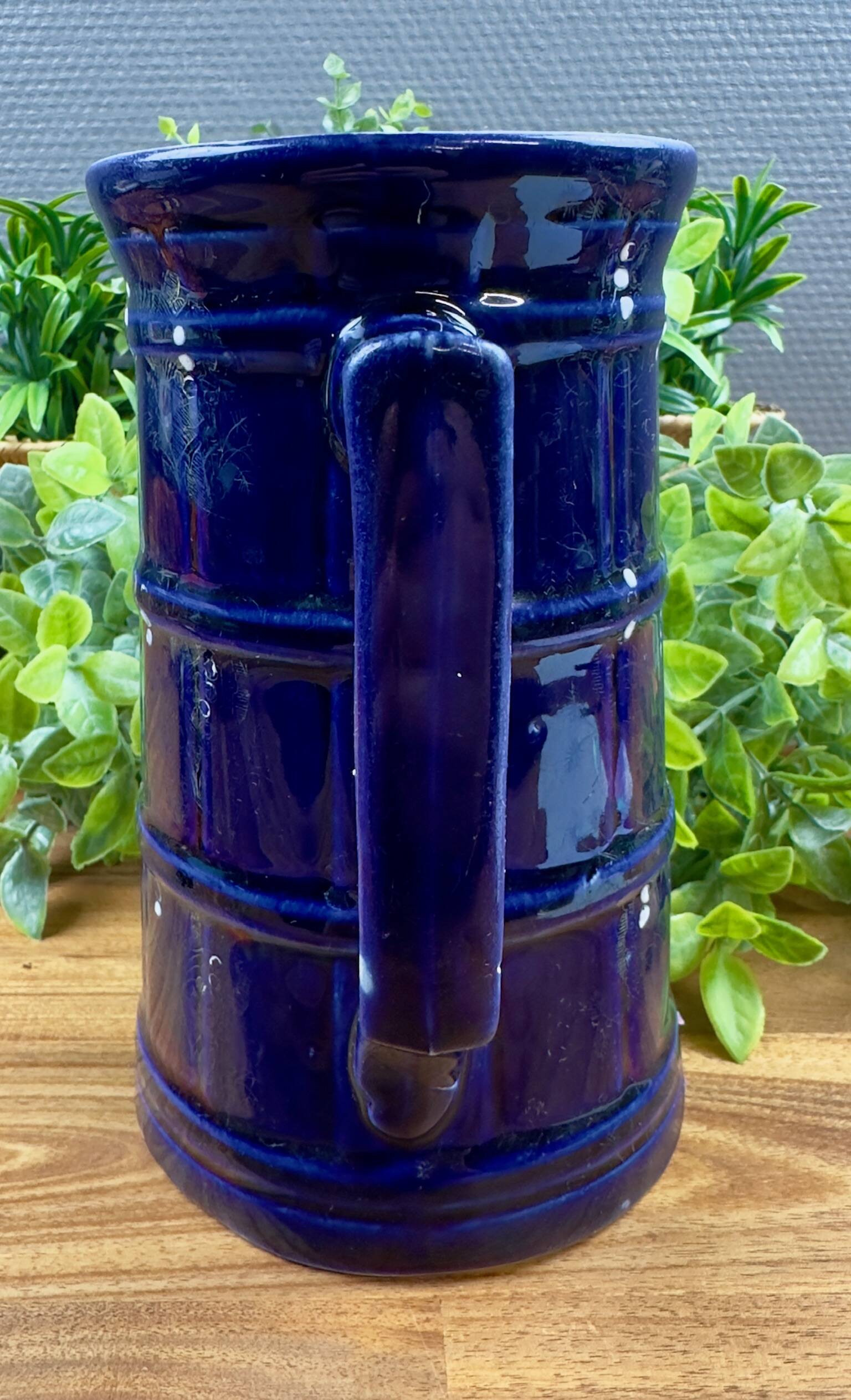 Vintage blue glazed ceramic pitcher
