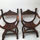 Pair of armchairs old curule called carved wooden dagobert