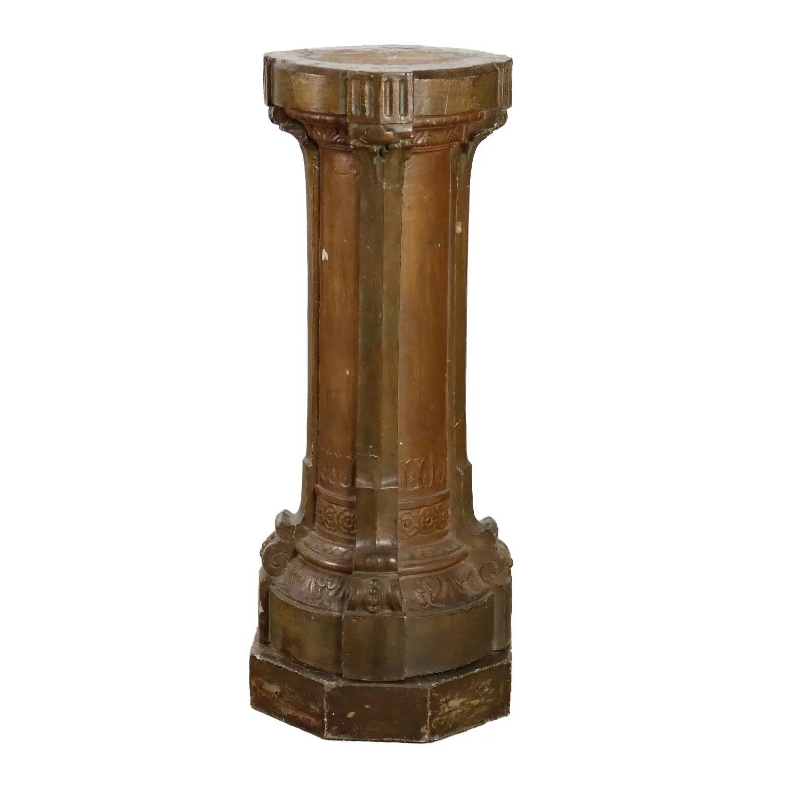 Old classical style column in painted terracotta, Italy, 19th century.