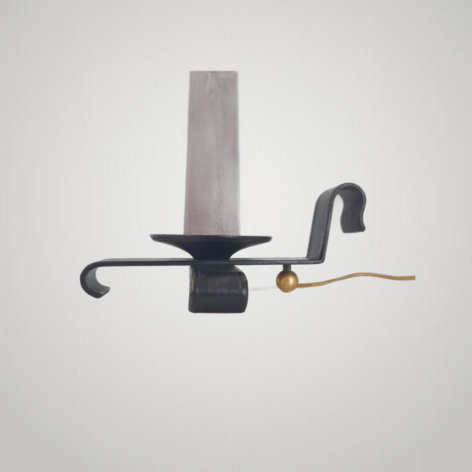Vintage 1950s table lamp in black leather & burgundy 50s dlg Jacques Adnet r
