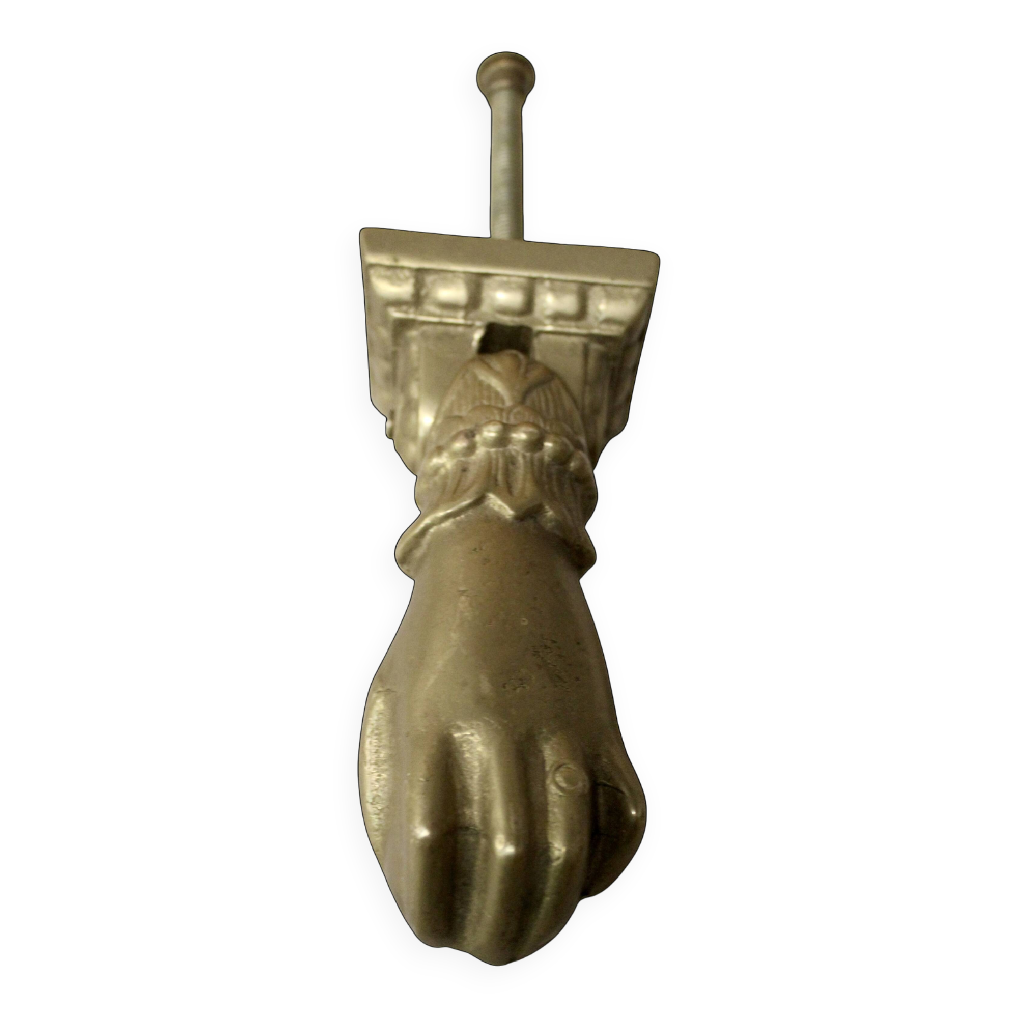 Solid bronze door knocker, hand shape, 19th century