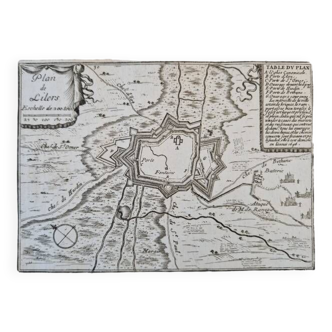 Gravure sur cuivre XVIIème siècle "Plan de Lillers", par Sébastien de Pontault de Beaulieu 1612-1674