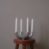 candle holder candlestick candelabra in aluminum silver metal Scandinavian decorative object