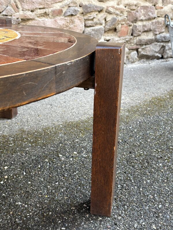 Table basse en bois et céramique style Roger Capron, Vallauris, années 70