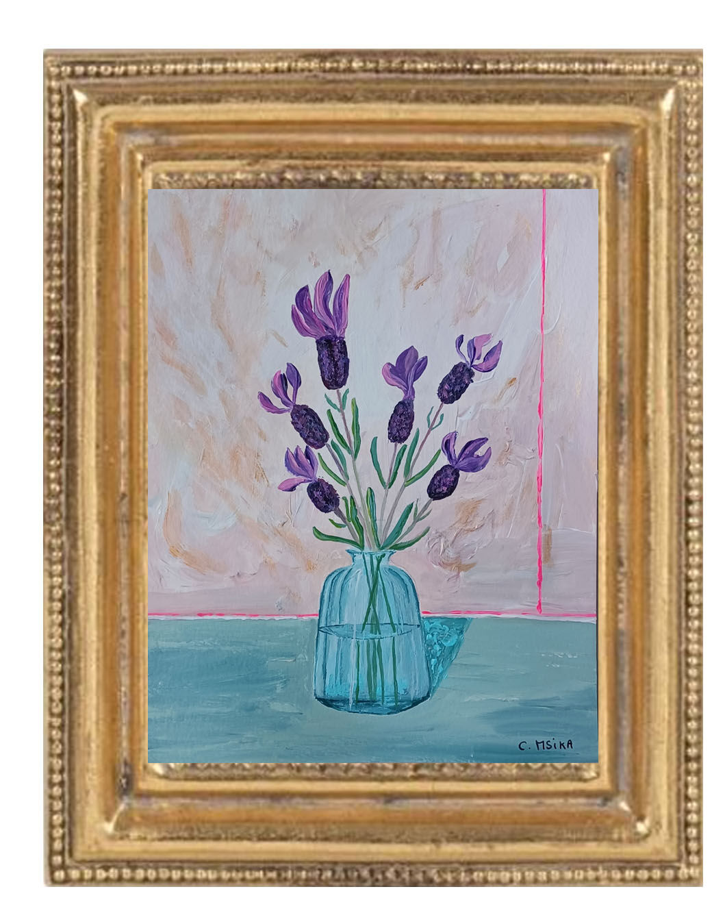 Painting depicting a bouquet of lavender flowers