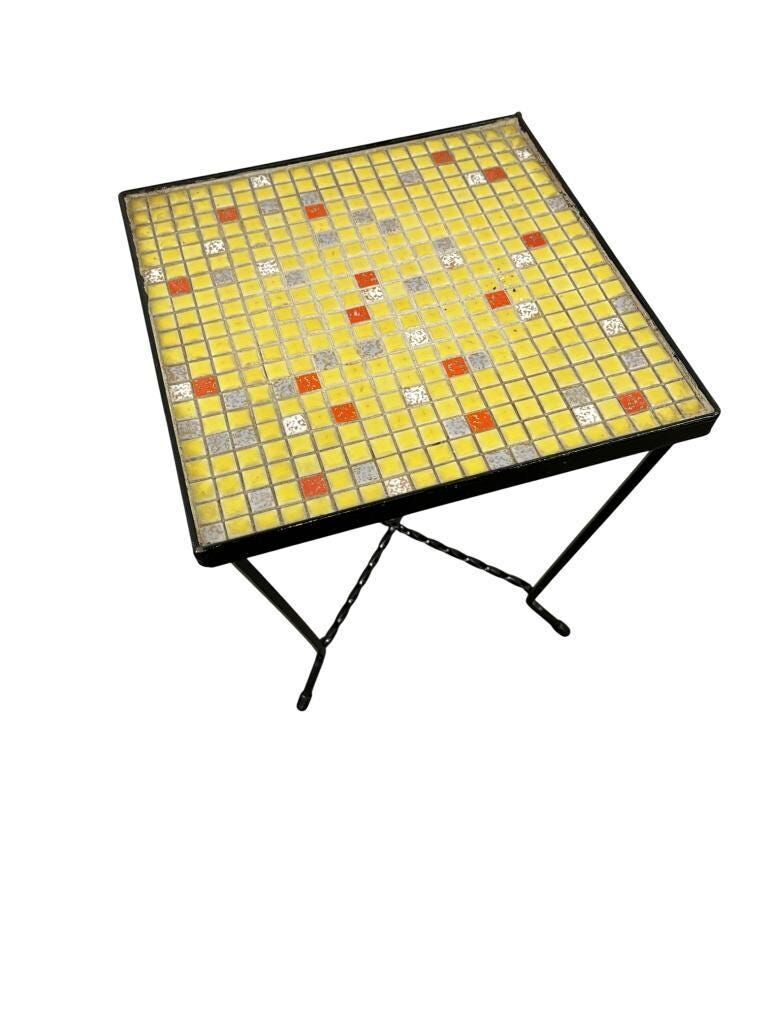 Mini vintage yellow plant table / mosaic side table