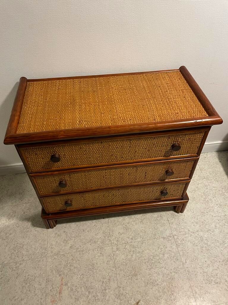Vintage rattan chest of drawers, bamboo and wood