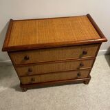 Vintage rattan chest of drawers, bamboo and wood