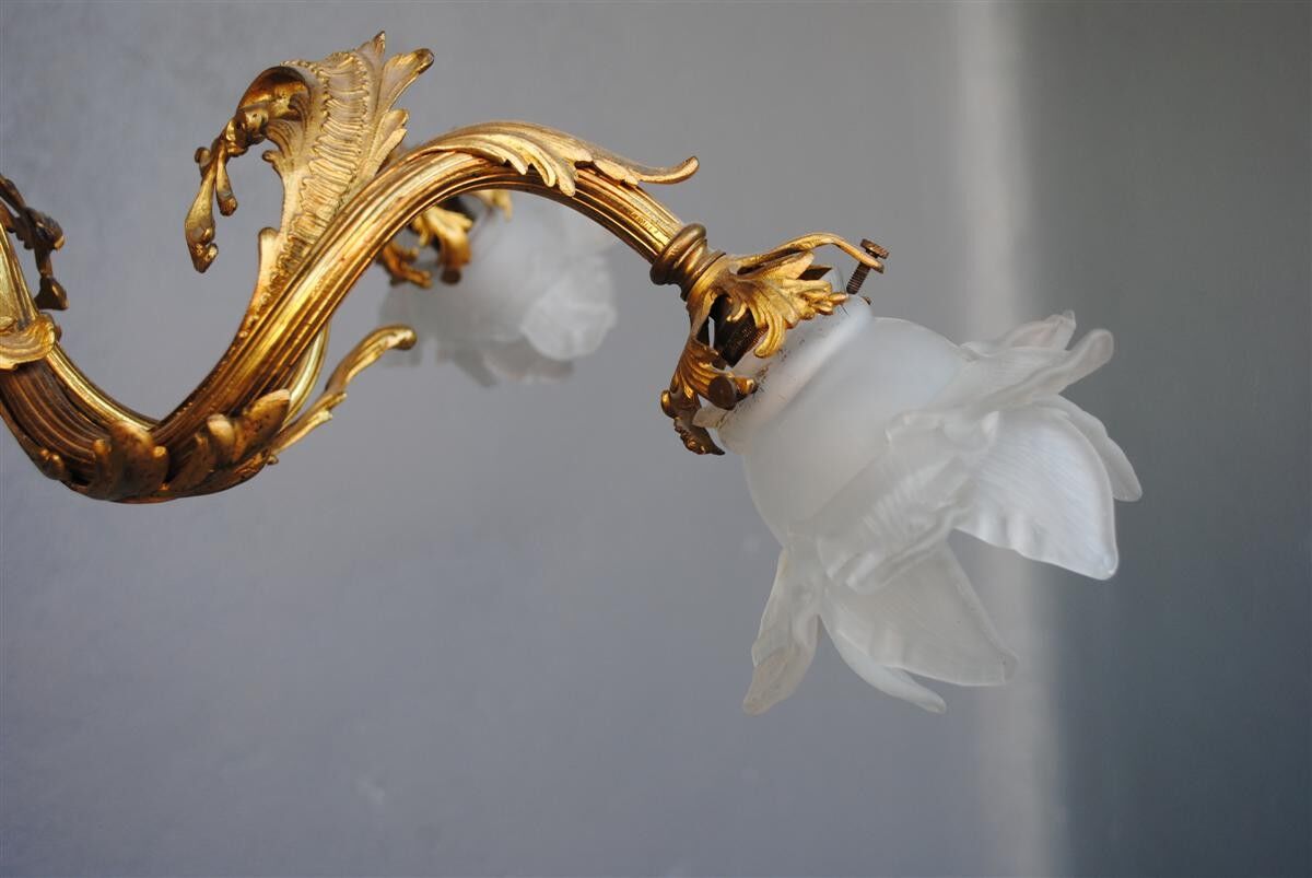 Chandelier in gilded bronze Napoleon III to tulips XIX