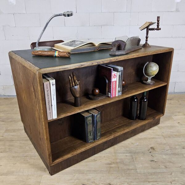Bureau Art Déco en bois ancien avec étagère et tiroirs d'archive
