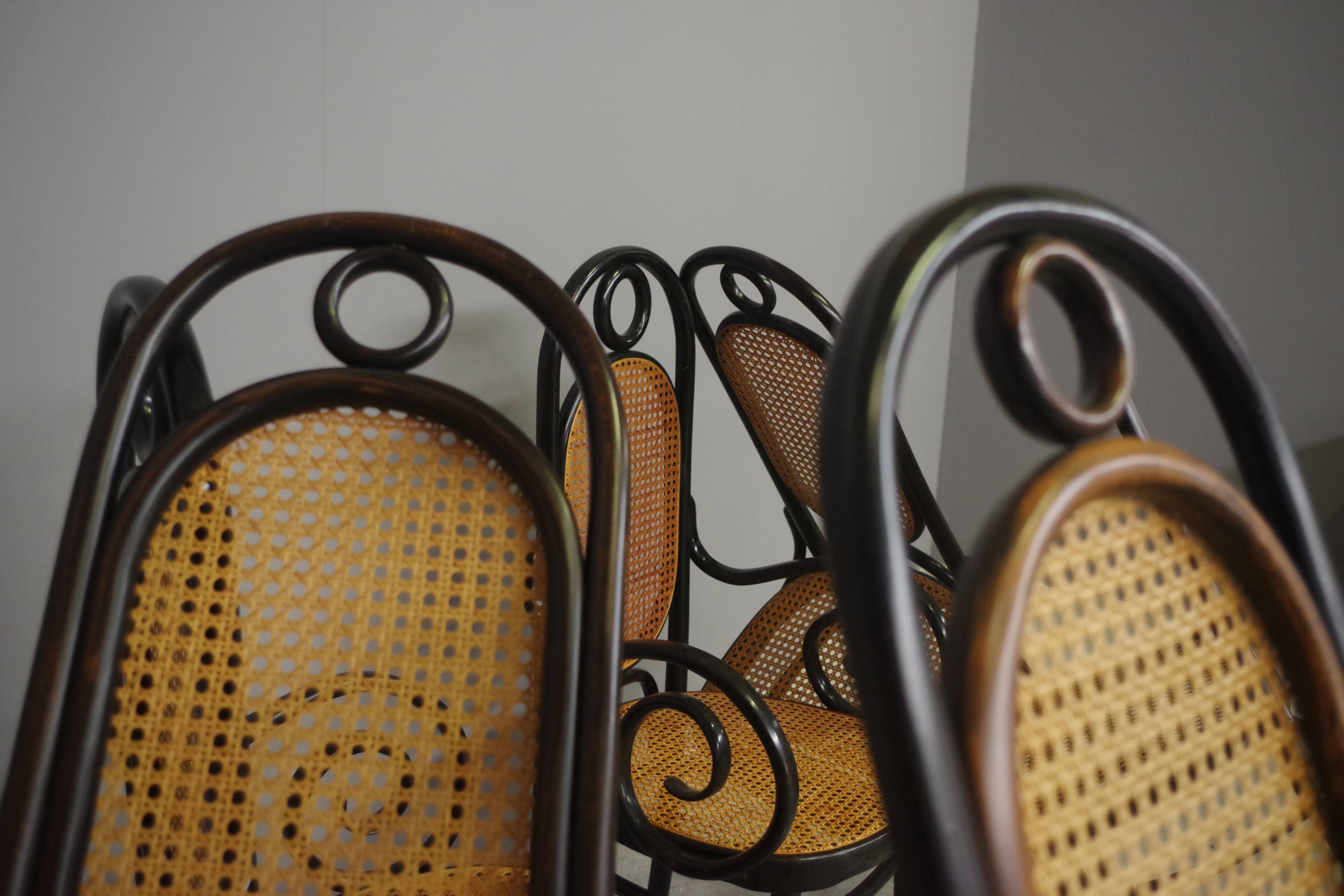 Chairs in curved beech and vienna straw, 1980s, set of 4