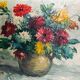 Oil on canvas, still life with dahlias