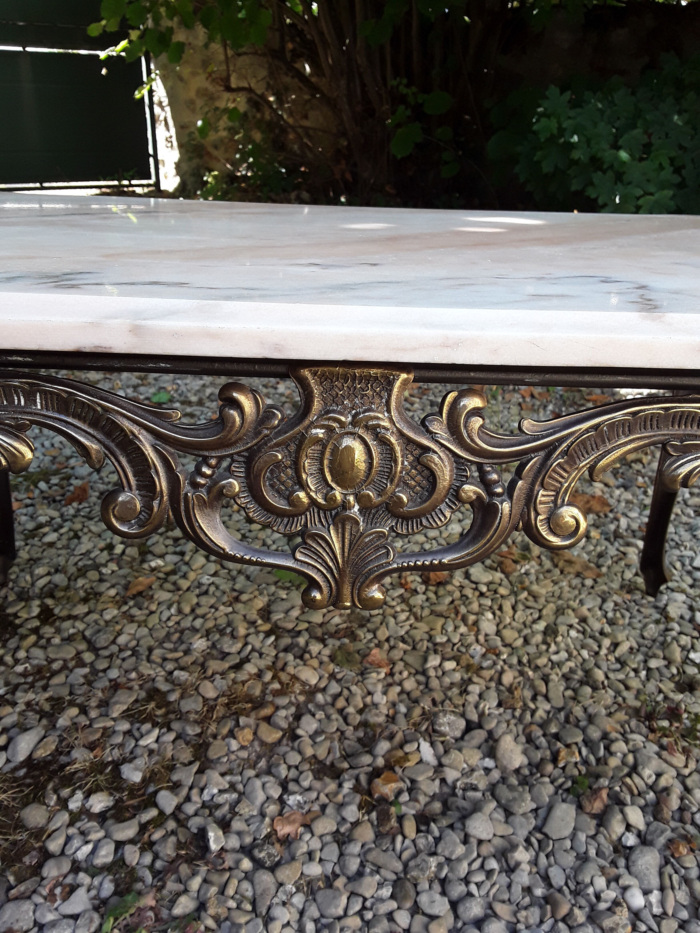 Louis XV style marble and brass coffee table
