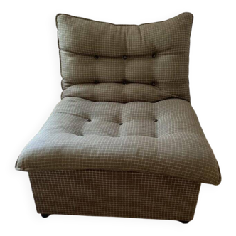 Vintage brown checked fabric armchair, 1960s, Mid-Century style.