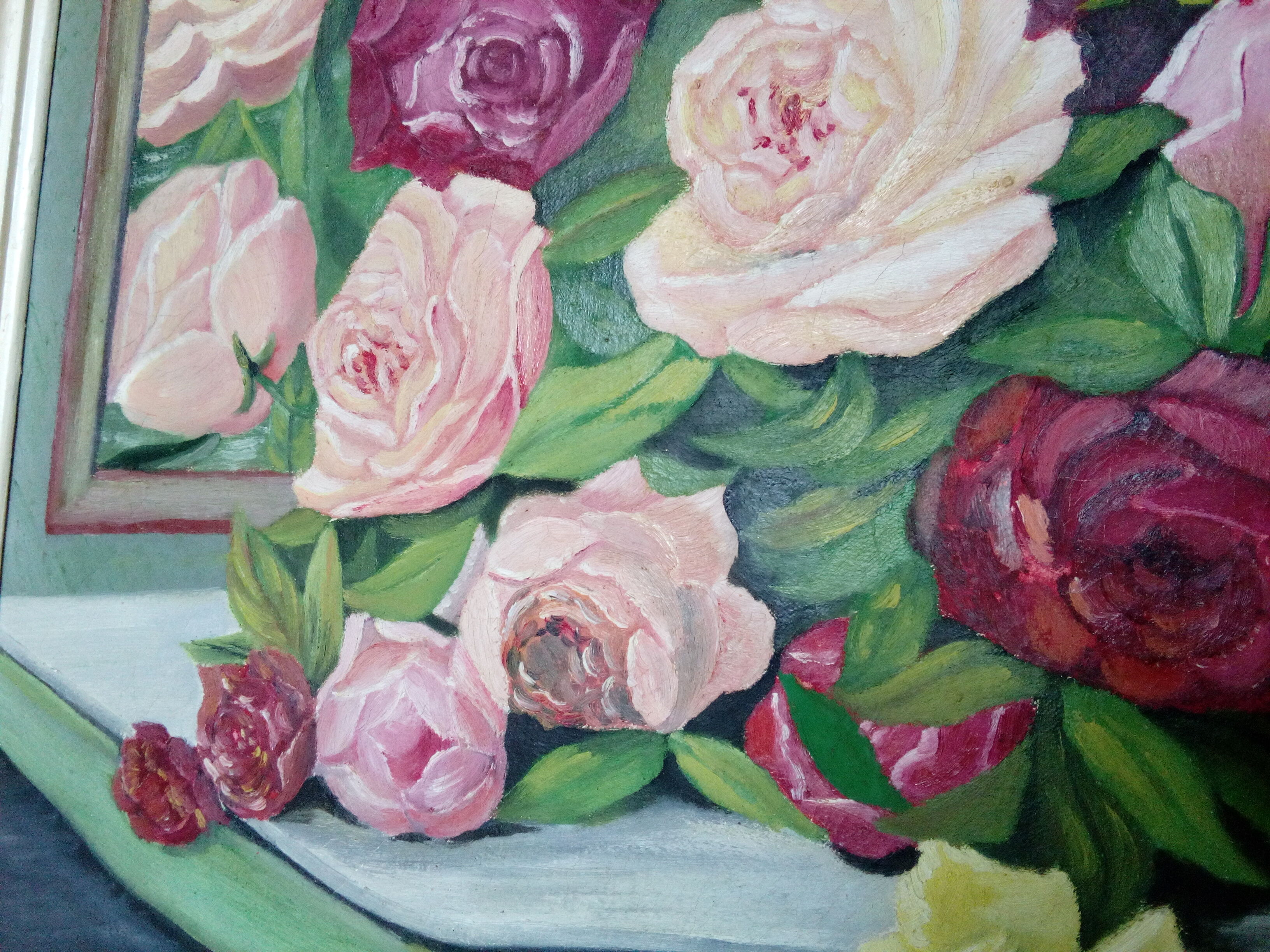 Table bouquet of flowers oil on canvas signed Eustache