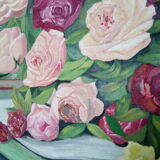 Table bouquet of flowers oil on canvas signed Eustache