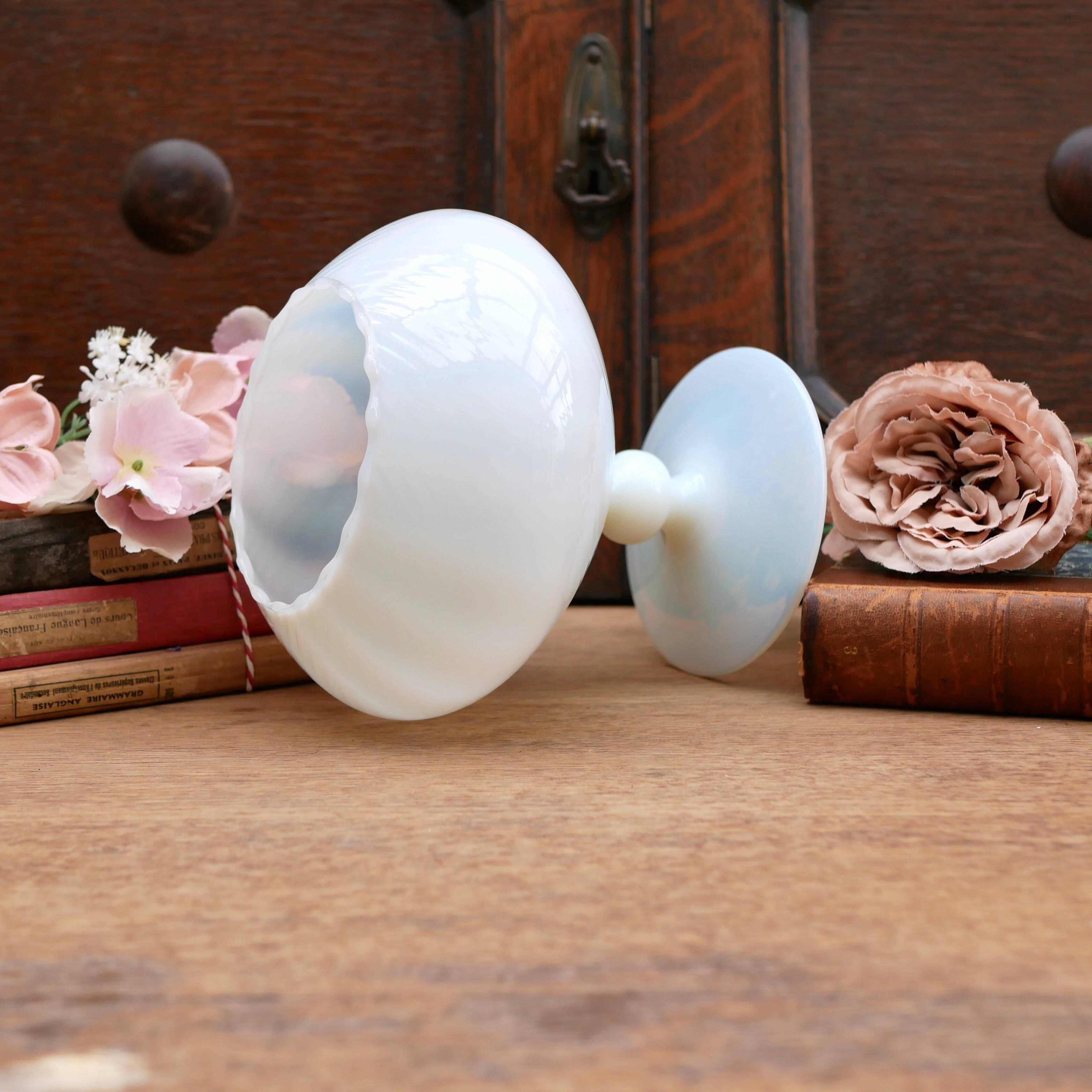 Handmade opaline white bowl vase