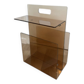 Magazine rack / Vintage side table in smoked plexiglass by Michel Dumas