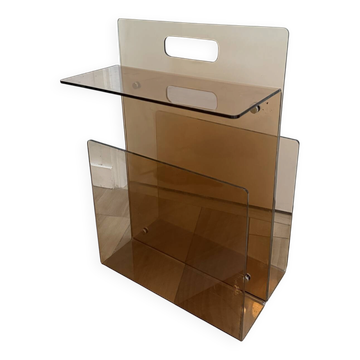 Porte-revues, table d’appoint vintage en plexiglas fumé Michel Dumas