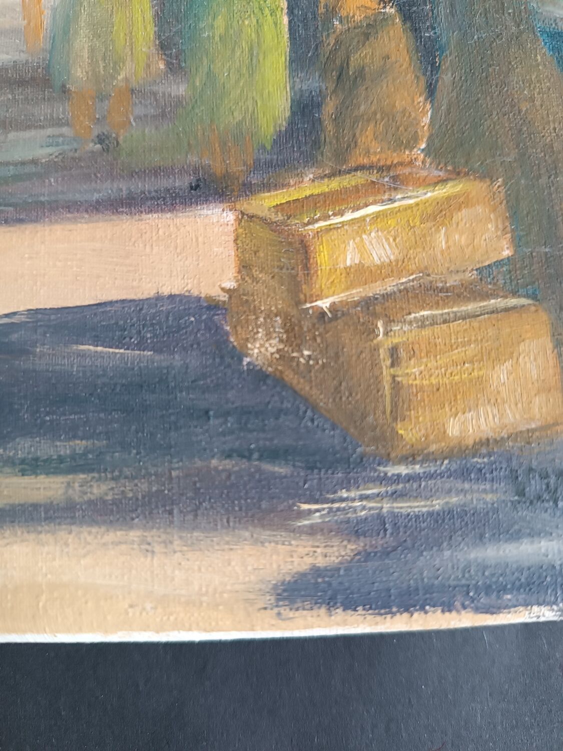 Original oil painting, Provençal market in Nice, France, Grether, 1948