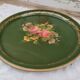 Russian tray in hand-painted sheet metal decoration old pink twigs and gilded border