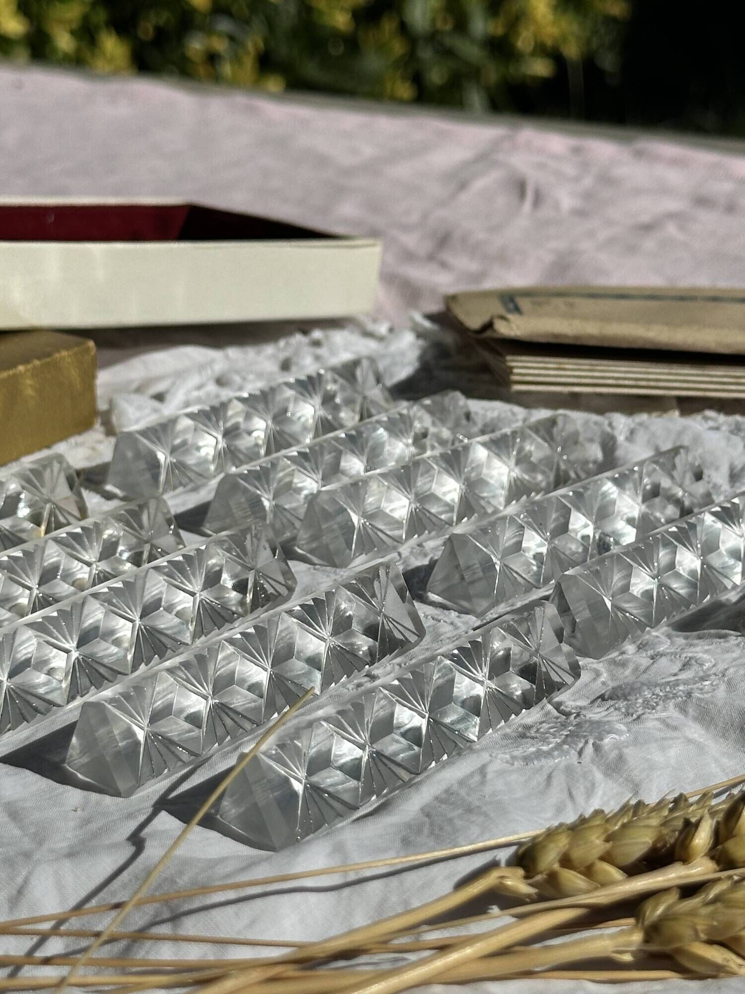 Set of 10 Vintage Cut Crystal Knife Rests // Tableware