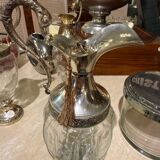Silver-plated metal and crystal carafe