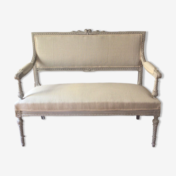 Banquette XIXe en bois peint