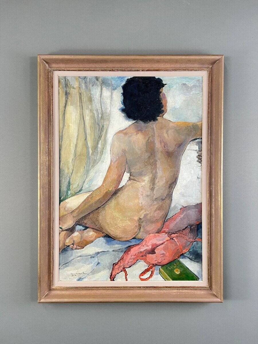 Seated Nude Painting, Oil On Canvas Signed, 1938, 20th Century