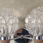 Double wall lamp in Scandinavian style - moulded glass and teak - 1960