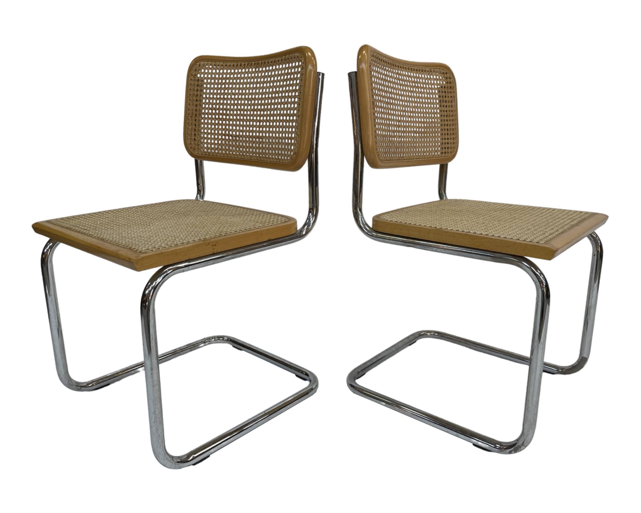 Set of 4 Cesca chairs model b32 in chrome made in italy by Marcel Breuer