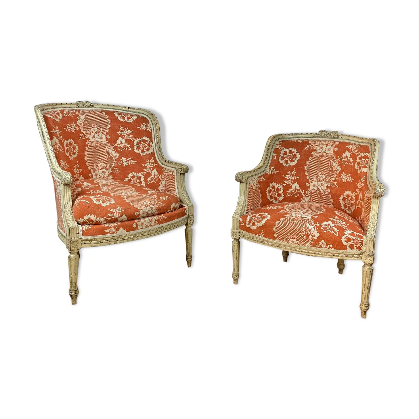 Two shepherdesses in moulded wood and carved Louis XVI style