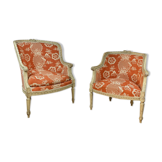 Two shepherdesses in moulded wood and carved Louis XVI style